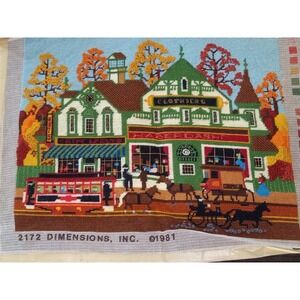 Vtg #2172 Dimensions 1981 Village Shopping Cross Stitch Ready To Frame 18 x 14